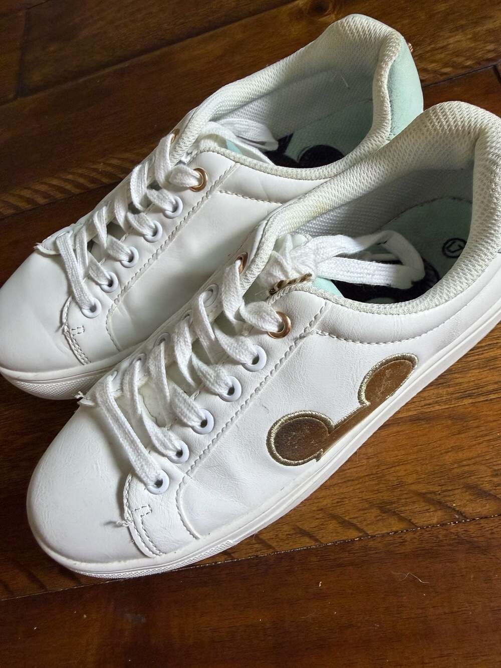 ALDI DISNEY Gold Colored Mickey Eared Ladies Sneakers Size 7 - See Description